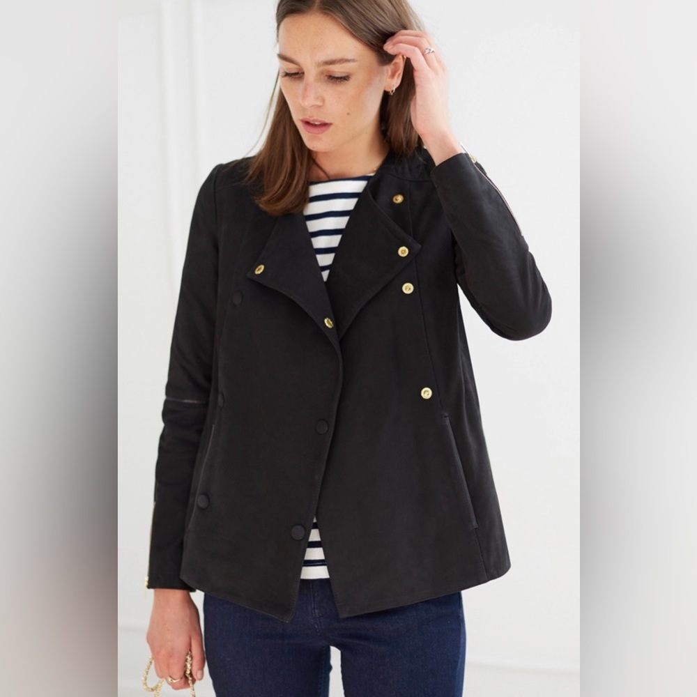 NWOT Sézane Black Quilted Leather Leny Jacket, Size L Fr. 42